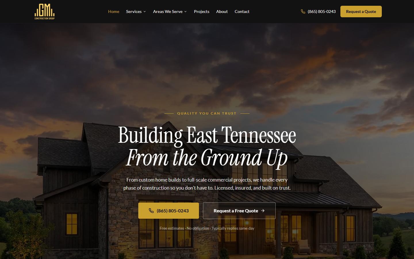GM Construction Group website homepage built by Buildra Systems